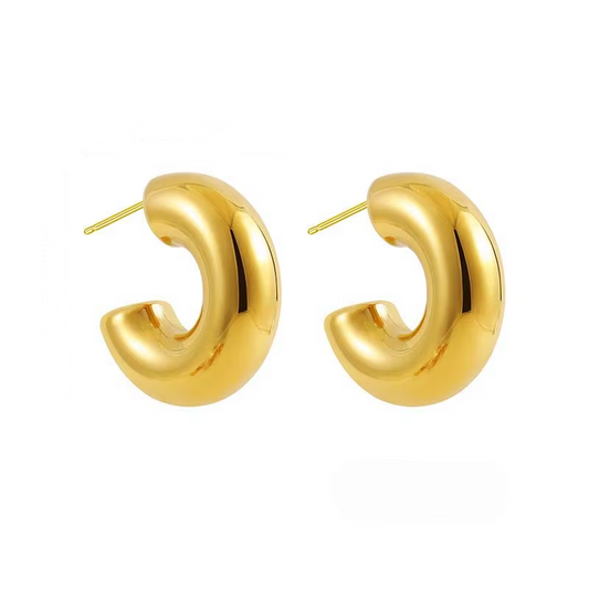 Vintage Stainless Steel Chunky C Shape Hoop Earrings for Women Fashion Gold Color Circle round Glossy Huggie Earrings Jewelry