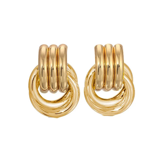 Trendy Stainless Steel Multilayer Circle Twist Knot Earrings for Women Texture Mixed Color Gold Plated Statement Earring Bijoux