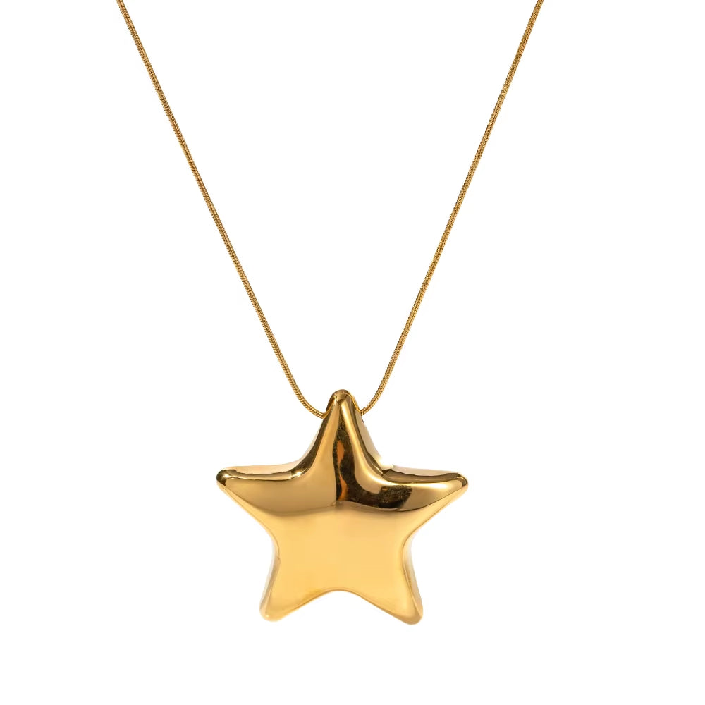 Unique Star Shaped Gold Pendant Hanging Stainless Steel 18K PVD Plated Metallic Exquisite Jewelry Gift